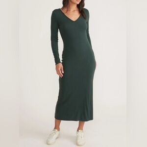 Marine Layer Lexi Rib V-Neck Maxi Dress in Green Gables size XS